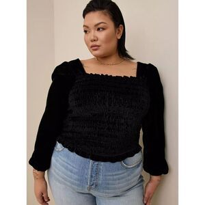 NWT Torrid Women Black Velvet Smocked Square Neck Long Sleeve Blouse size 2X